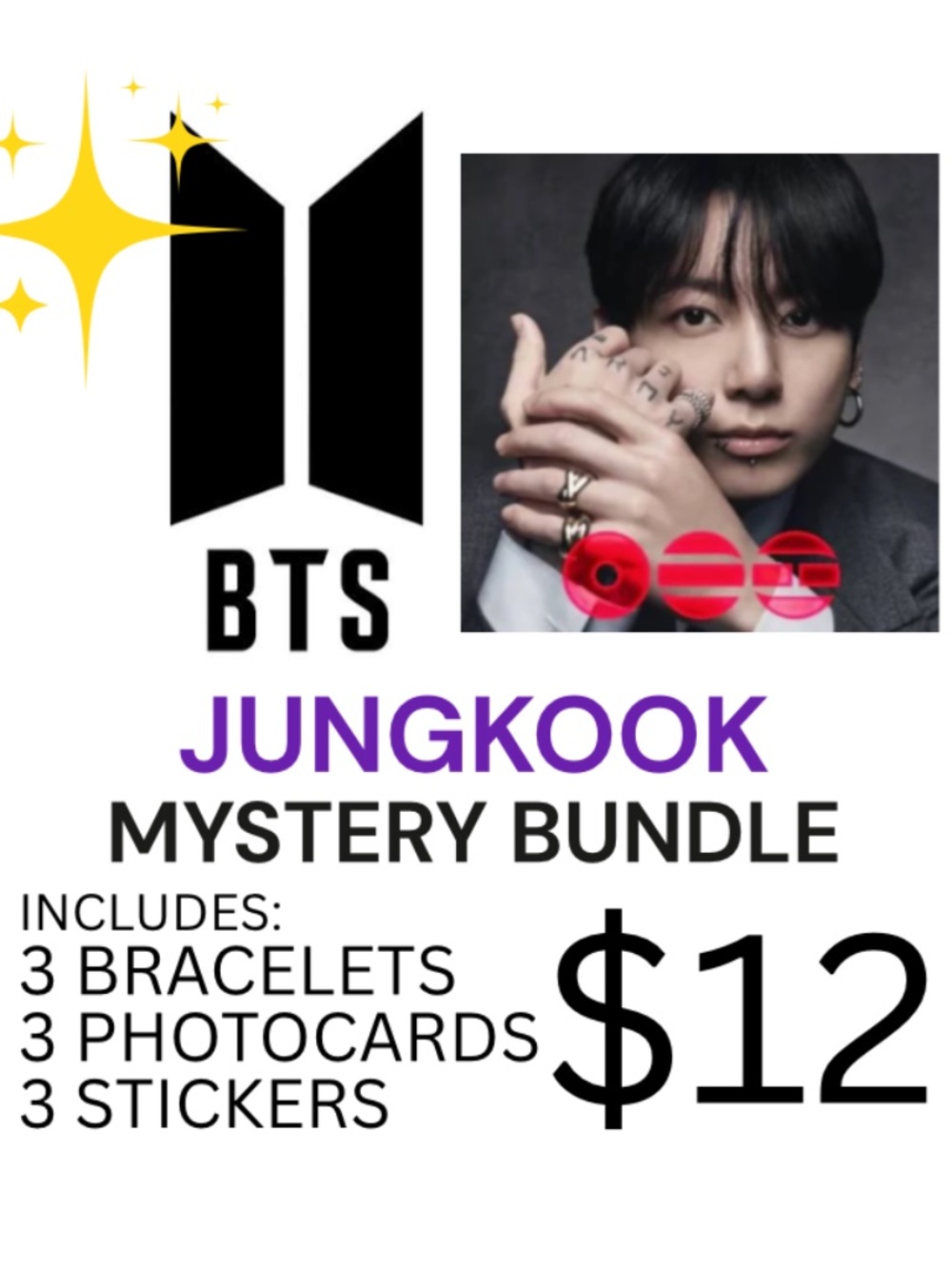 BTS JUNGKOOK MYSTERY BRACELET PHOTOCARD STICKER BUNDLE